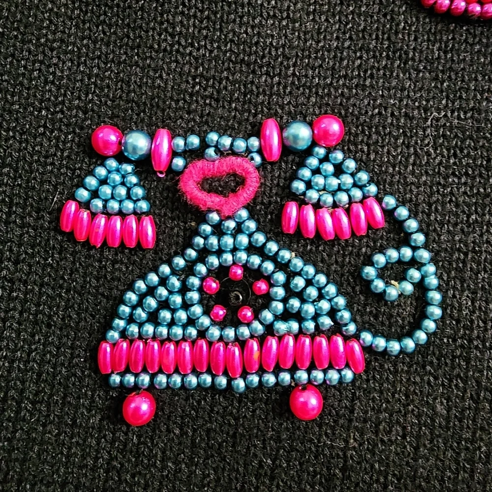 Vintage Michael Simon Beaded Telephone Vest Art Knit Whimsical Y2K READ DESC